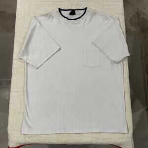 Vintage Eddie Bauer Blank White Pocket T Shirt Short Sleeve Navy Blue 80s XL